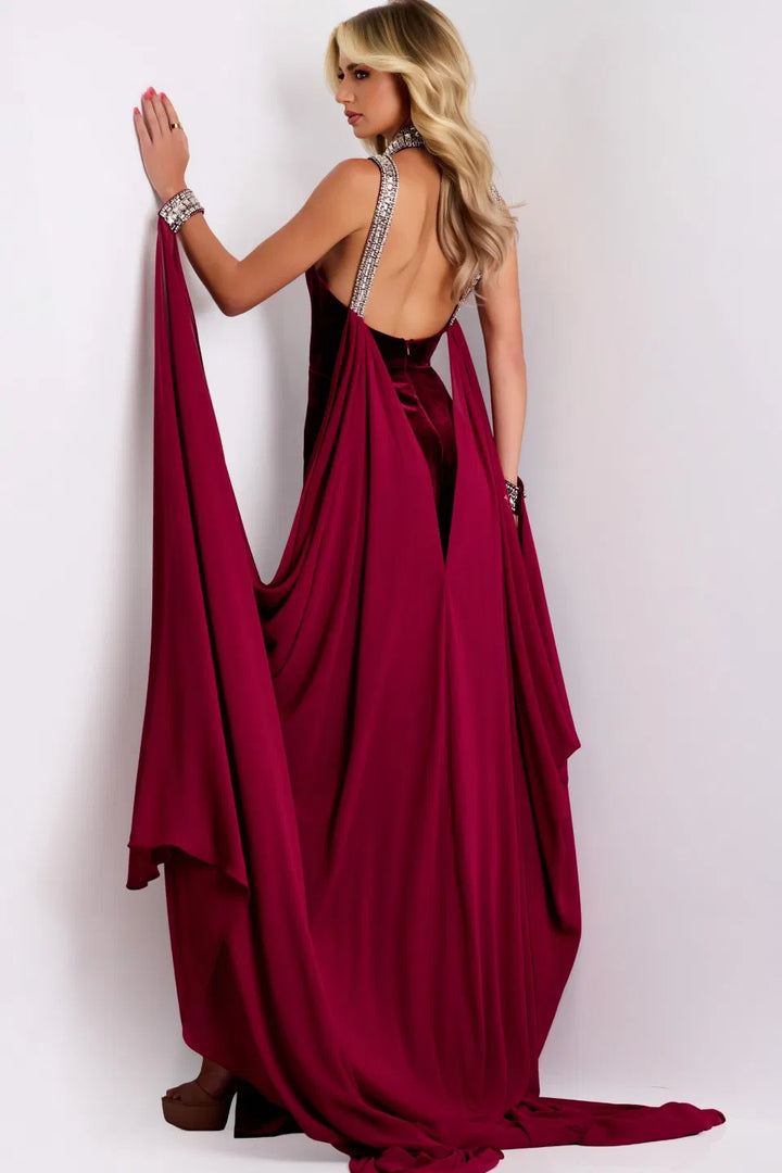 Jovani 43699 Halter Neckline In Velvet Evening Gown
