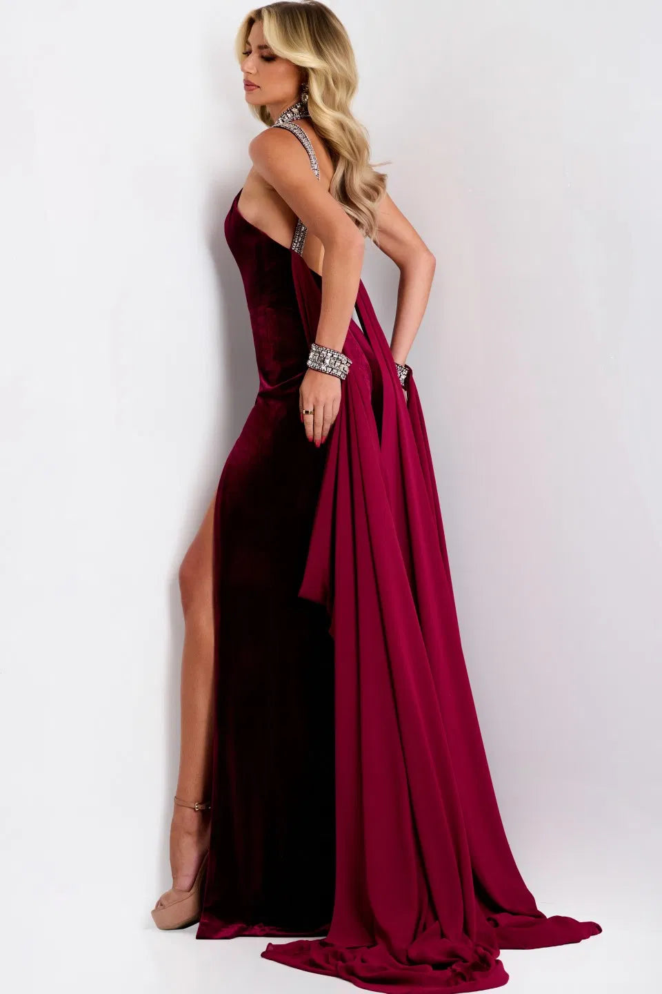 Jovani 43699 Halter Neckline In Velvet Evening Gown