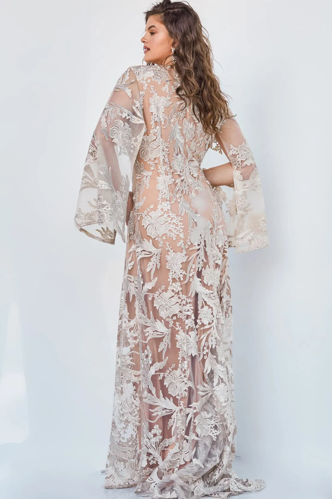 Jovani 00752 Cape Sleeve Novelty Lace Sheath Gown