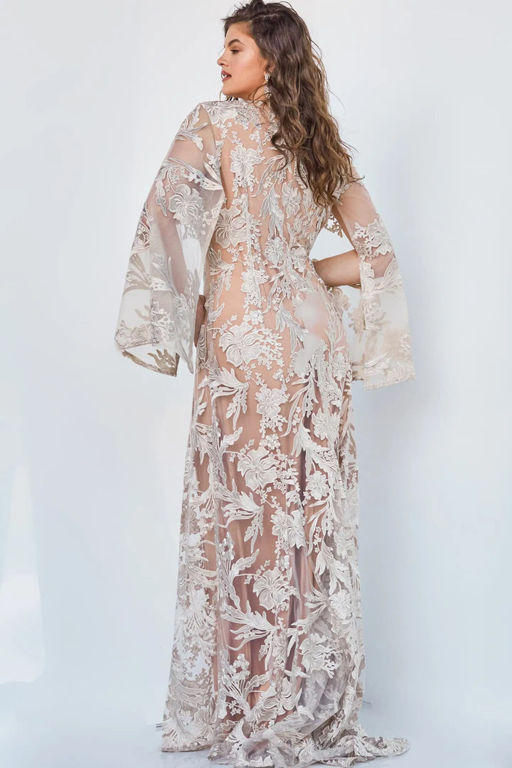 Jovani 00752 Cape Sleeve Novelty Lace Sheath Gown