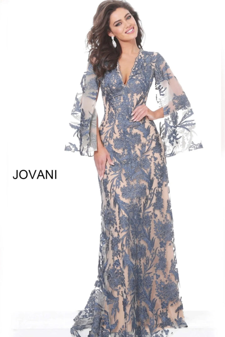 Jovani 00752 Cape Sleeve Novelty Lace Sheath Gown