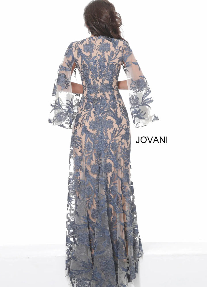 Jovani 00752 Cape Sleeve Novelty Lace Sheath Gown