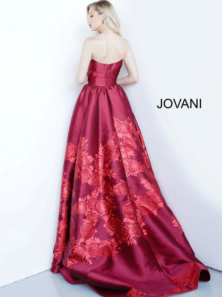 Jovani 02038 Strapless Scoop Neck Floral Embroidered Gown