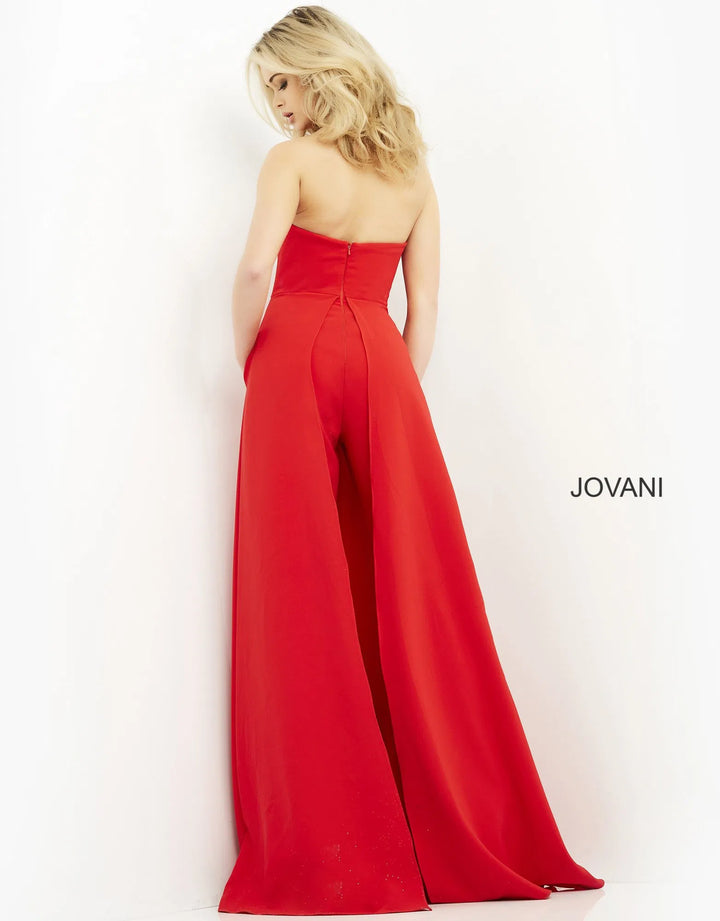 Jovani 03529 Strapless Wide Leg Formal Evening Jumpsuit With Overlay
