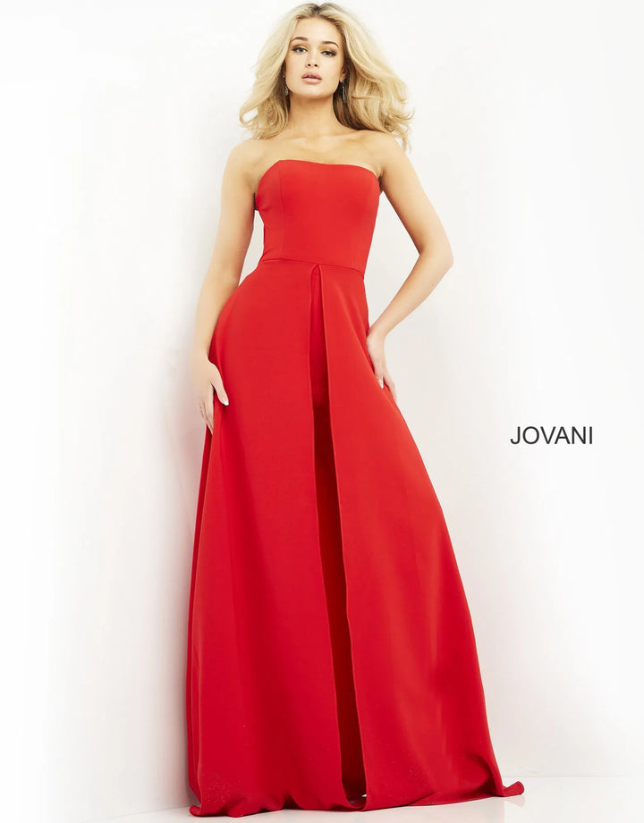 Jovani 03529 Strapless Wide Leg Formal Evening Jumpsuit With Overlay
