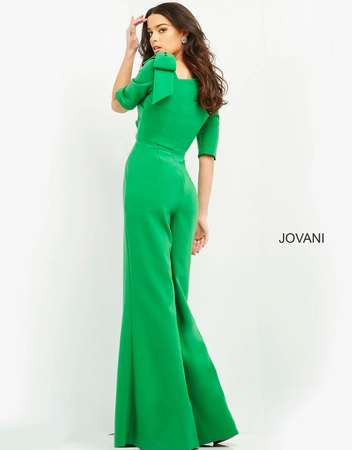 Jovani 04284 Bow Shoulder Asymmetric Jumpsuit