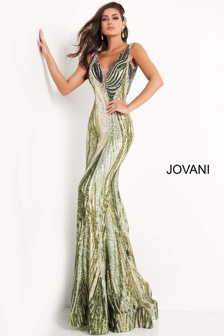 Jovani 05103 Sequin Plunging V Neck Junior Prom Gown