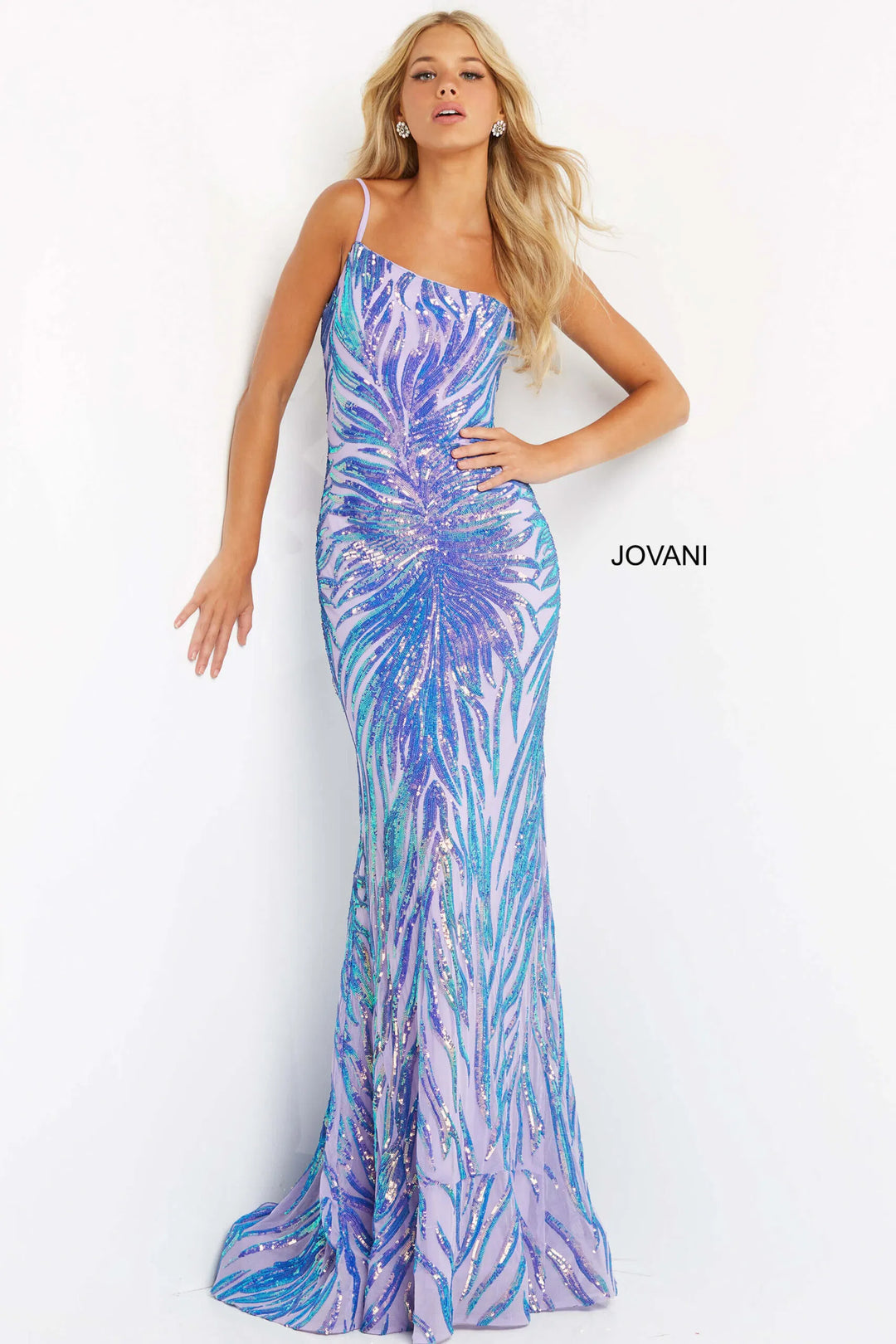 Jovani 05664 One Shoulder Sequin Sheath Dress