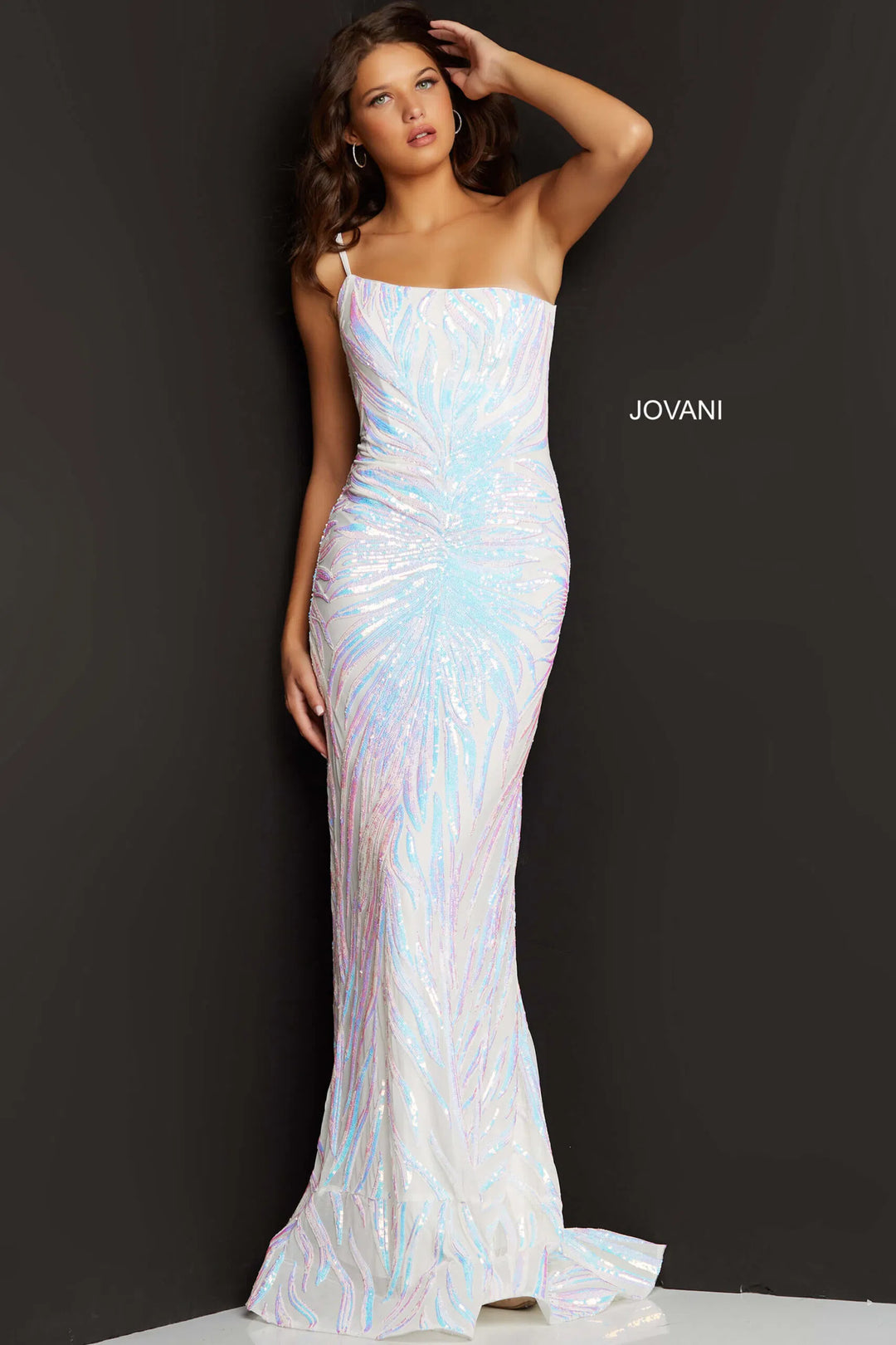 Jovani 05664 One Shoulder Sequin Sheath Dress