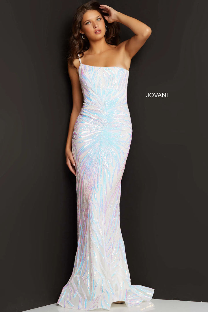 Jovani 05664 One Shoulder Sequin Sheath Dress