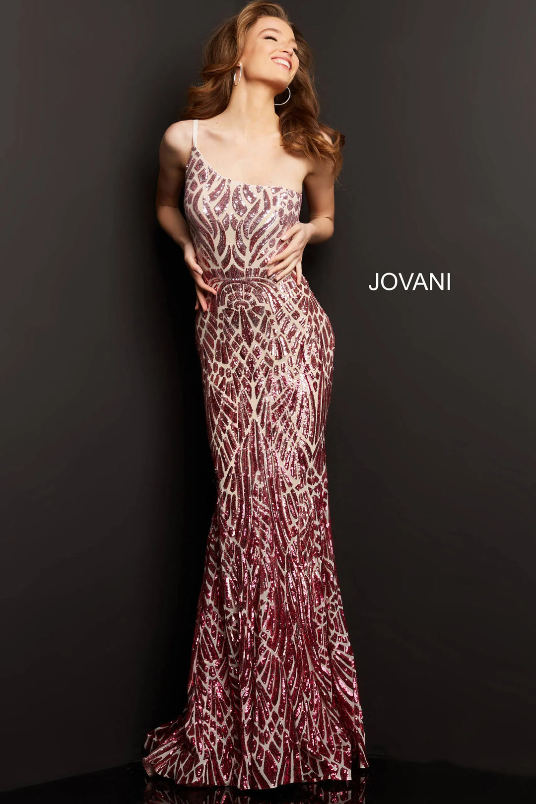 Jovani 06469 Sequined Modest Prom Trumpet Dress