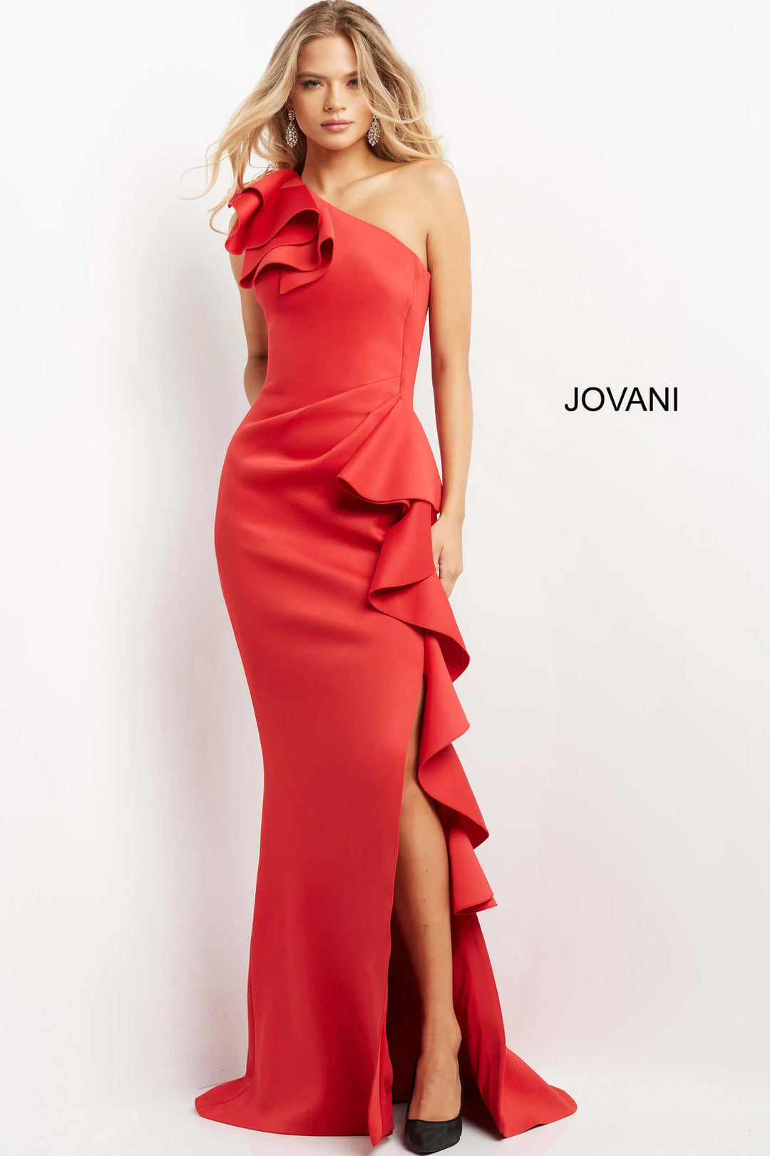 Jovani 06603 Ruffle Trim Evening Gown with Slit