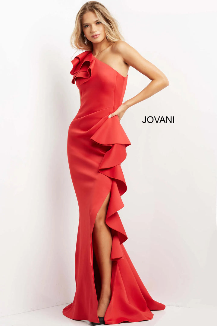 Jovani 06603 Ruffle Trim Evening Gown with Slit