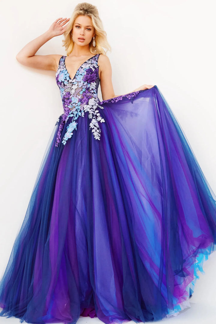 Jovani 06807 Gradient Floral Embroidered A-line Gown