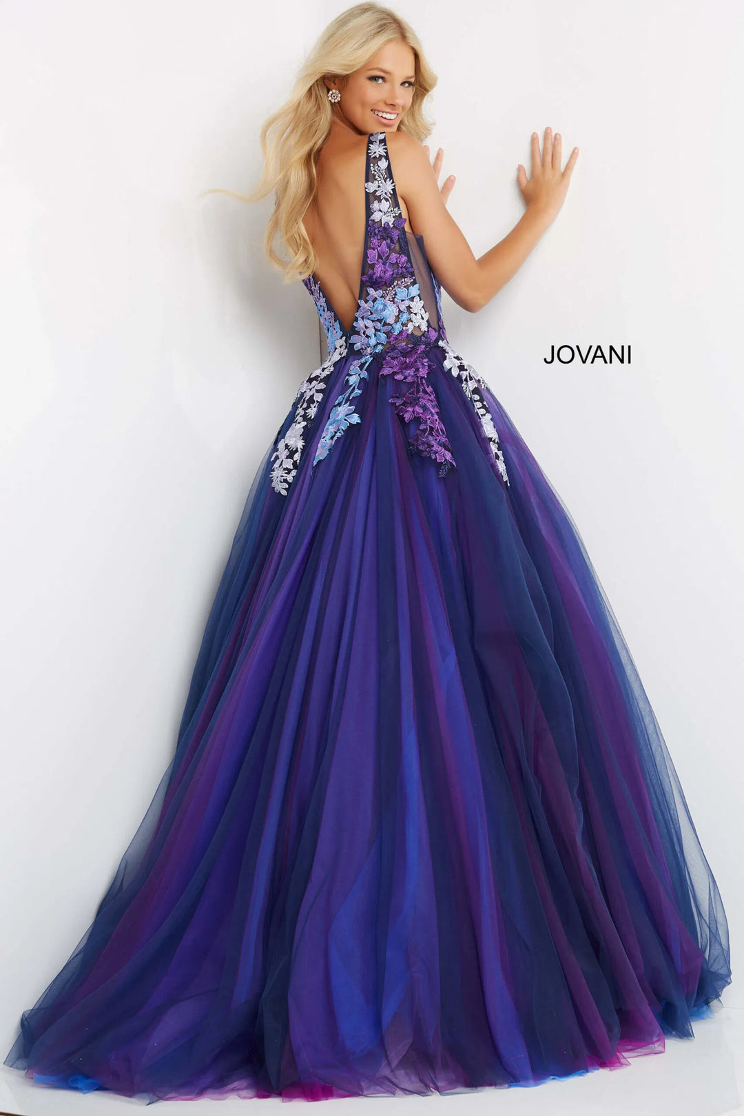 Jovani 06807 Gradient Floral Embroidered A-line Gown