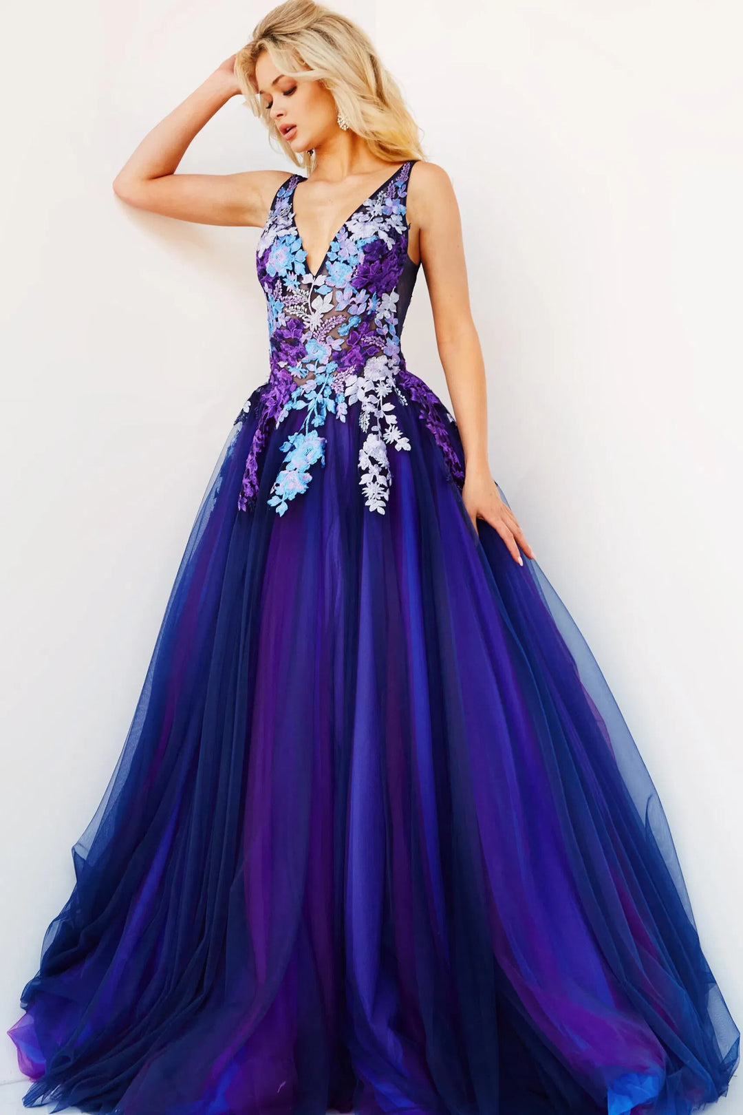 Jovani 06807 Gradient Floral Embroidered A-line Gown