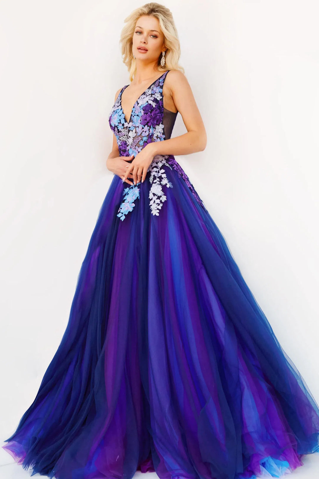 Jovani 06807 Gradient Floral Embroidered A-line Gown