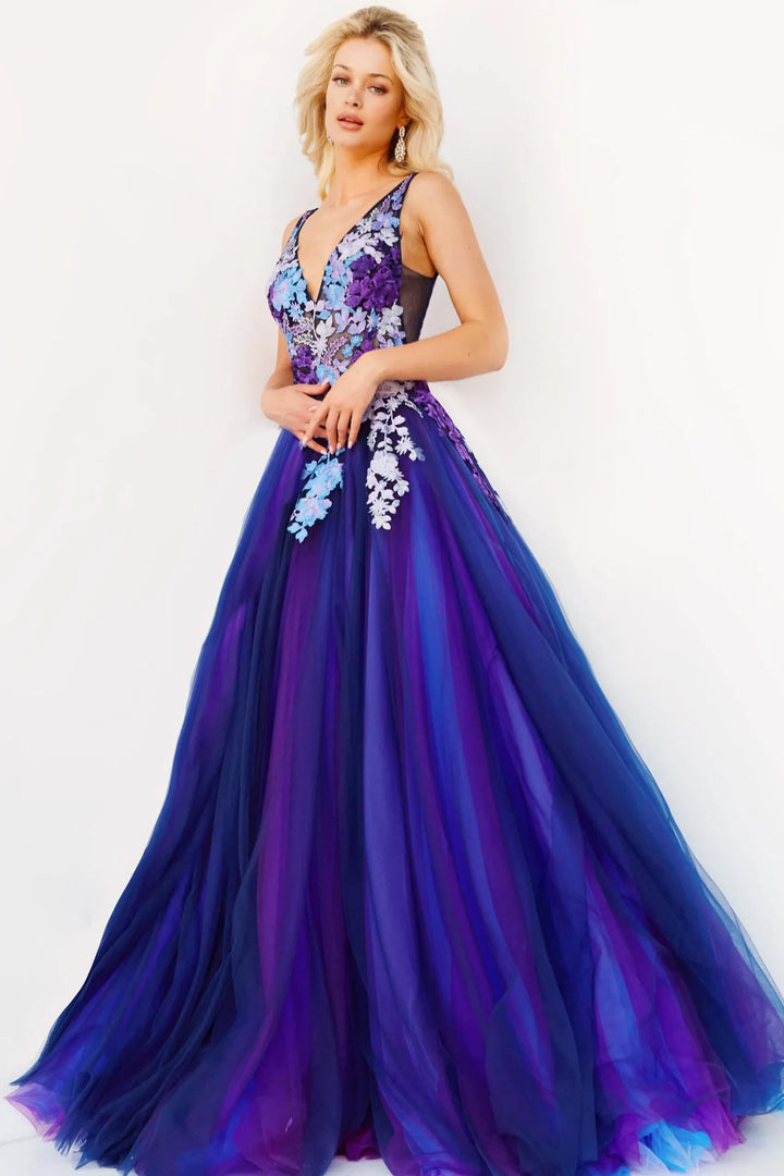 Jovani 06807 Gradient Floral Embroidered A-line Gown