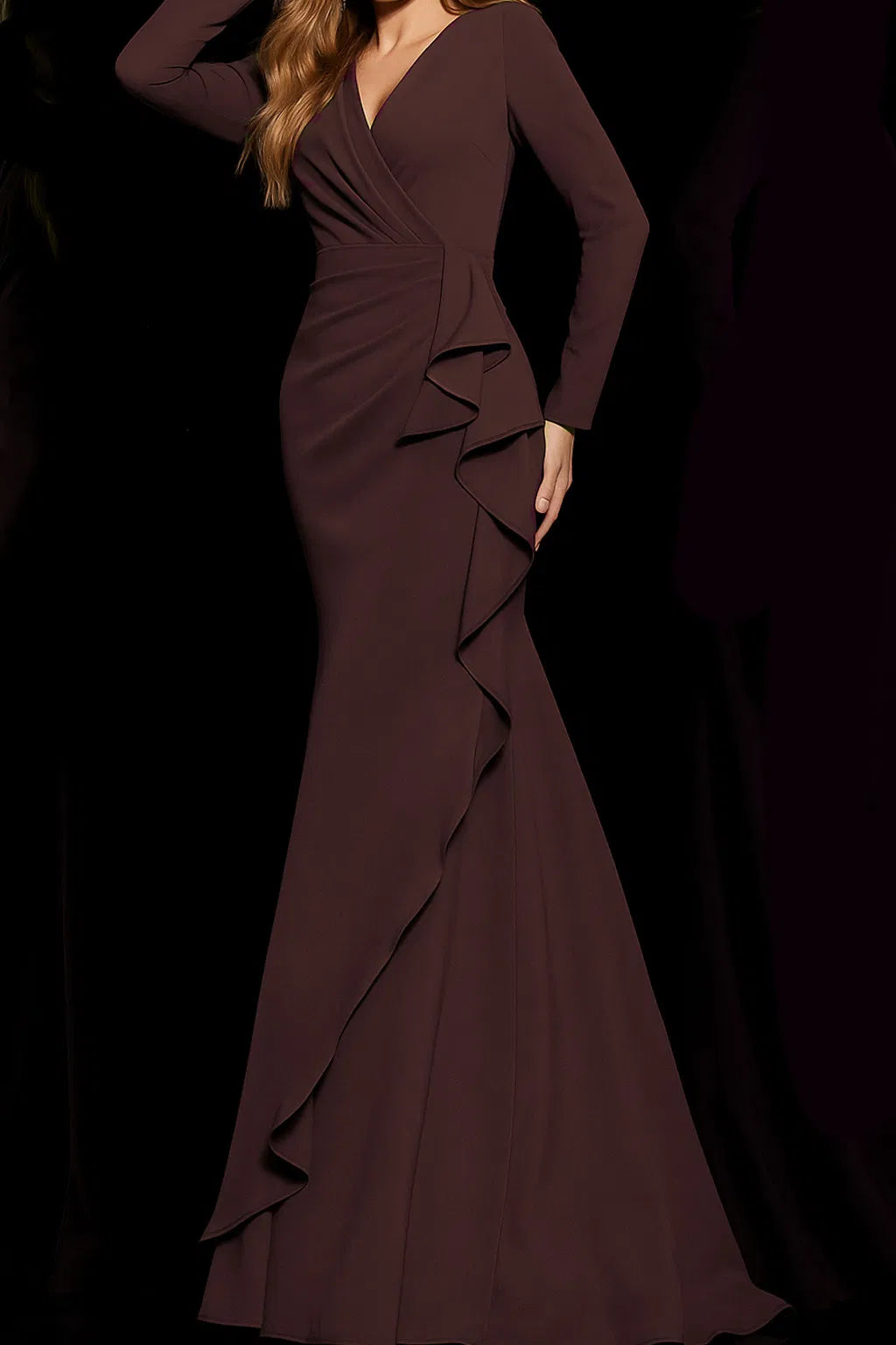Jovani 06995 Long Ruffle Draped Mother of the Groom Dress