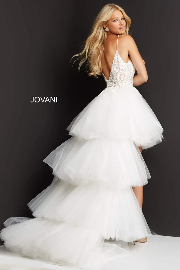 Jovani 07263 Sheer Floral Embroidered Bodice High Low Prom Dress