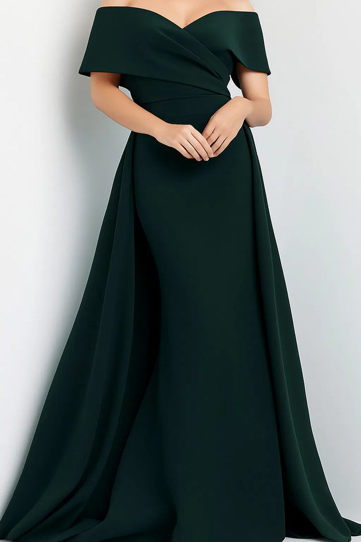 Jovani 07443 Draped Off Shoulder Overskirt Evening Dress