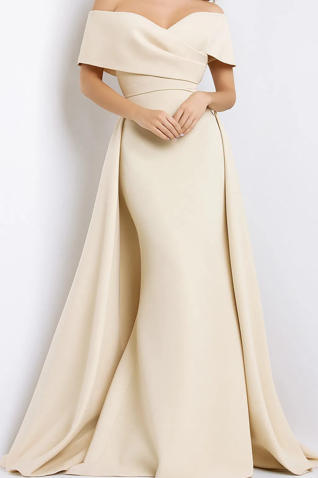 Jovani 07443 Draped Off Shoulder Overskirt Evening Dress