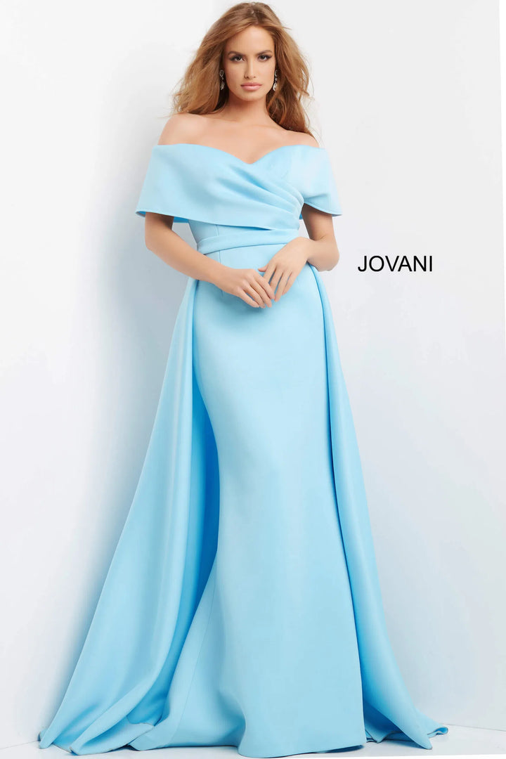 Jovani 07443 Draped Off Shoulder Overskirt Evening Dress