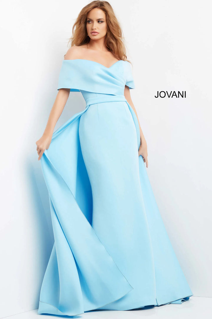 Jovani 07443 Draped Off Shoulder Overskirt Evening Dress