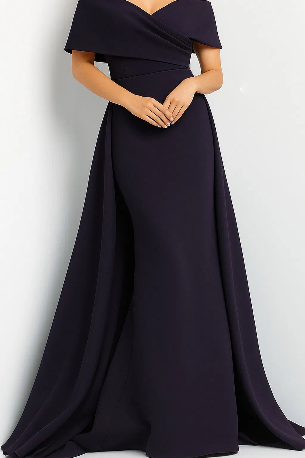 Jovani 07443 Draped Off Shoulder Overskirt Evening Dress