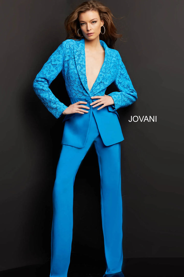Jovani 07551 Laced Jacket Two Piece Jumpsuit