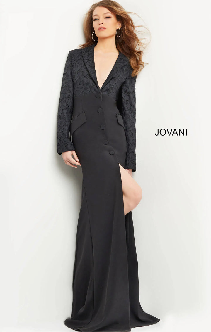 Jovani 07552 V-Neck Front Slit Evening Gown