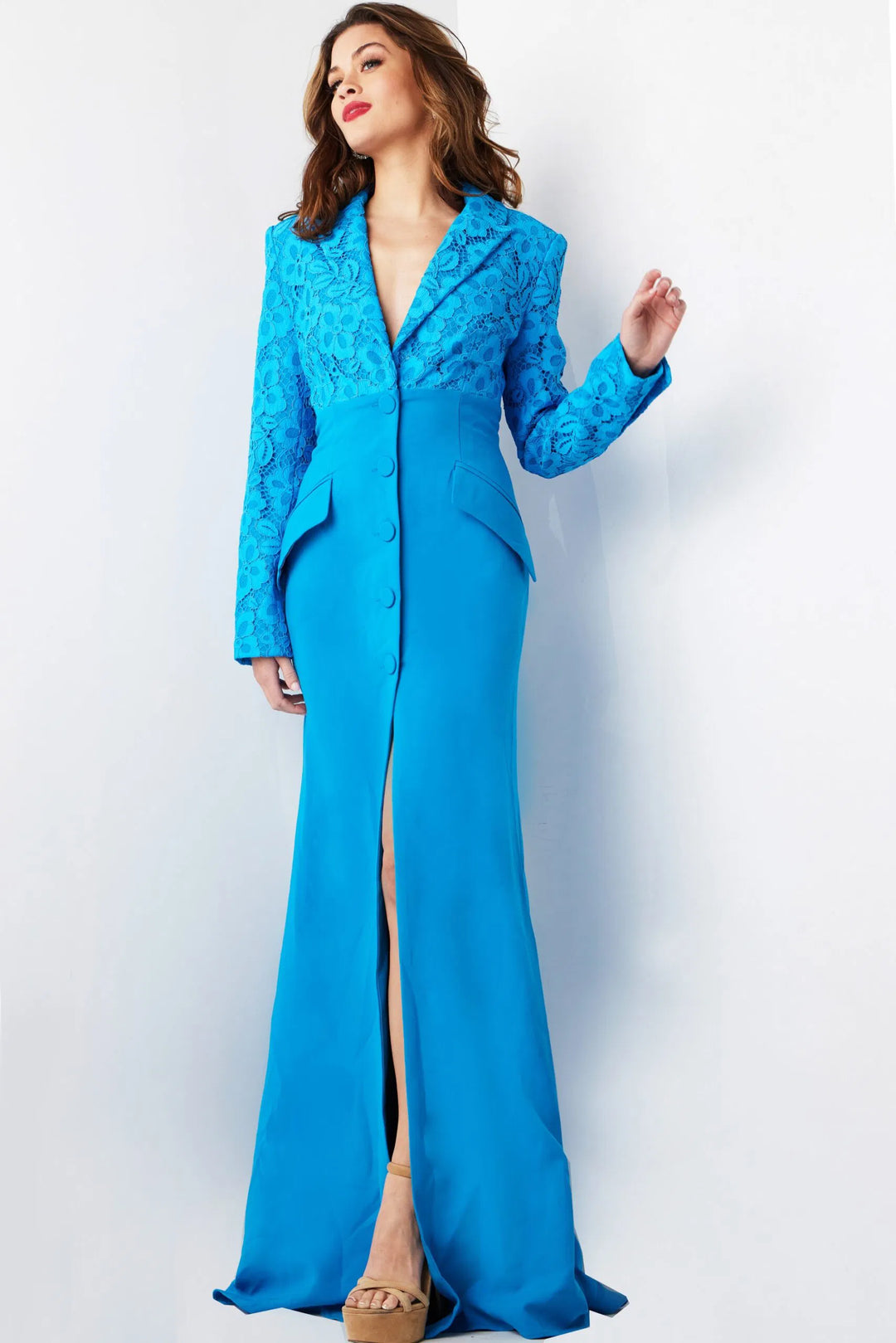 Jovani 07552 V-Neck Front Slit Evening Gown