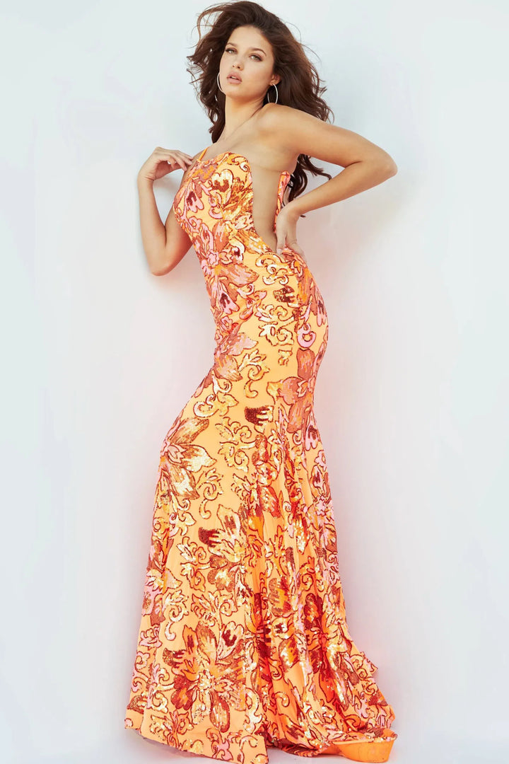Jovani 08460 Floral Sequin Prom Dress