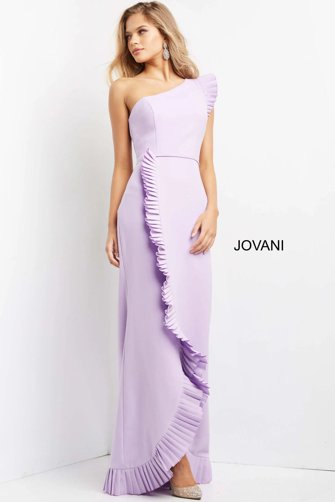 Jovani 08527 Pleat-Trimmed Sheath Evening Dress