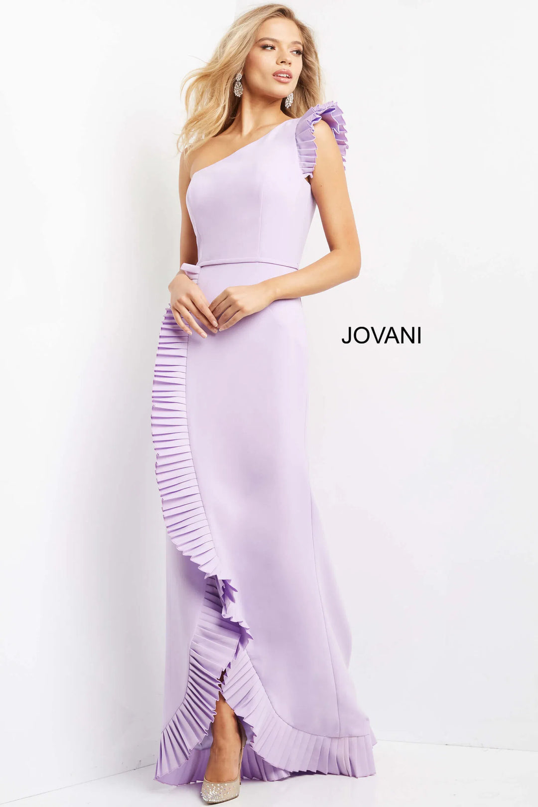 Jovani 08527 Pleat-Trimmed Sheath Evening Dress