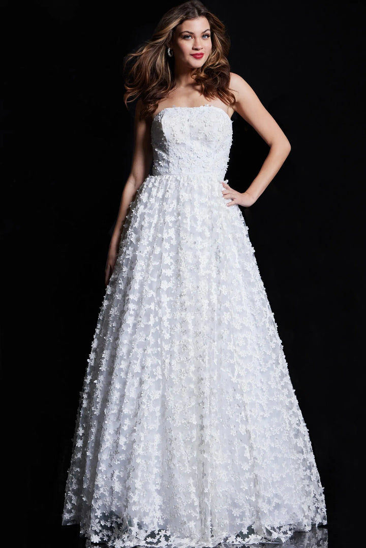 Jovani 08536 Strapless Floral Appliqued Prom Gown