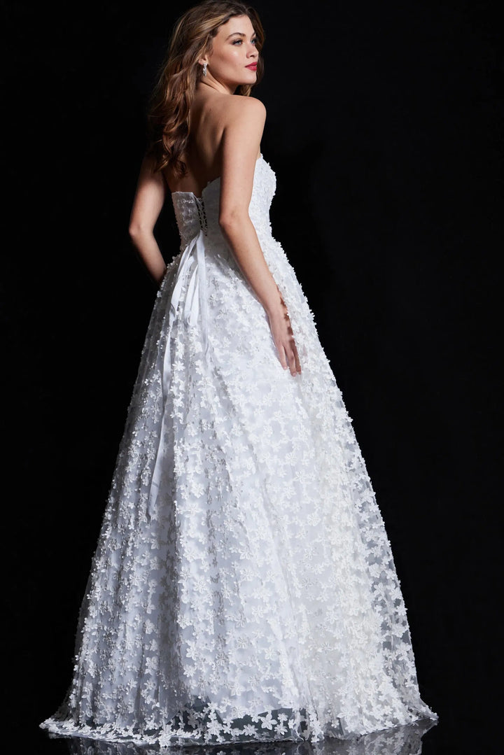 Jovani 08536 Strapless Floral Appliqued Prom Gown