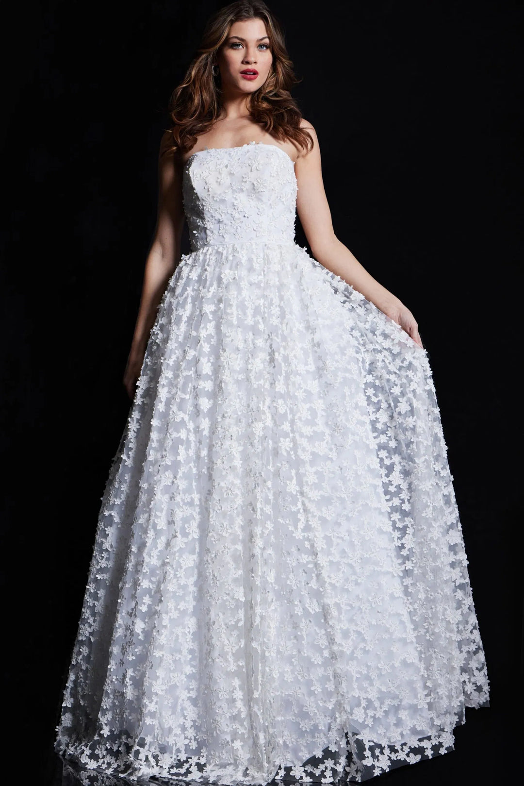Jovani 08536 Strapless Floral Appliqued Prom Gown