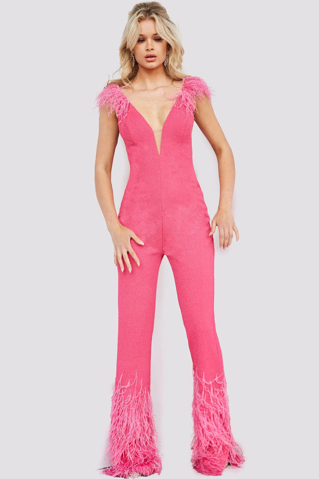 Jovani 08554 Glittered V-Neck Jumpsuit