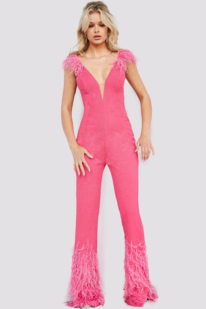 Jovani 08554 Glittered V-Neck Jumpsuit