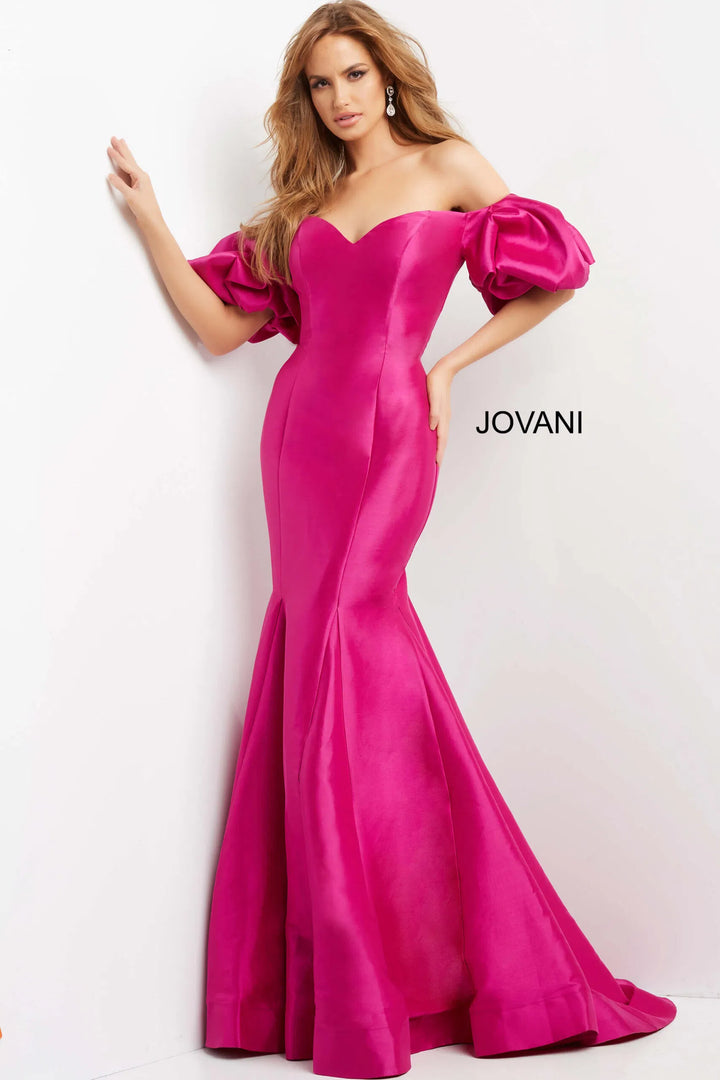 Jovani 09031 Puff Sleeve Off Shoulder Evening Dress