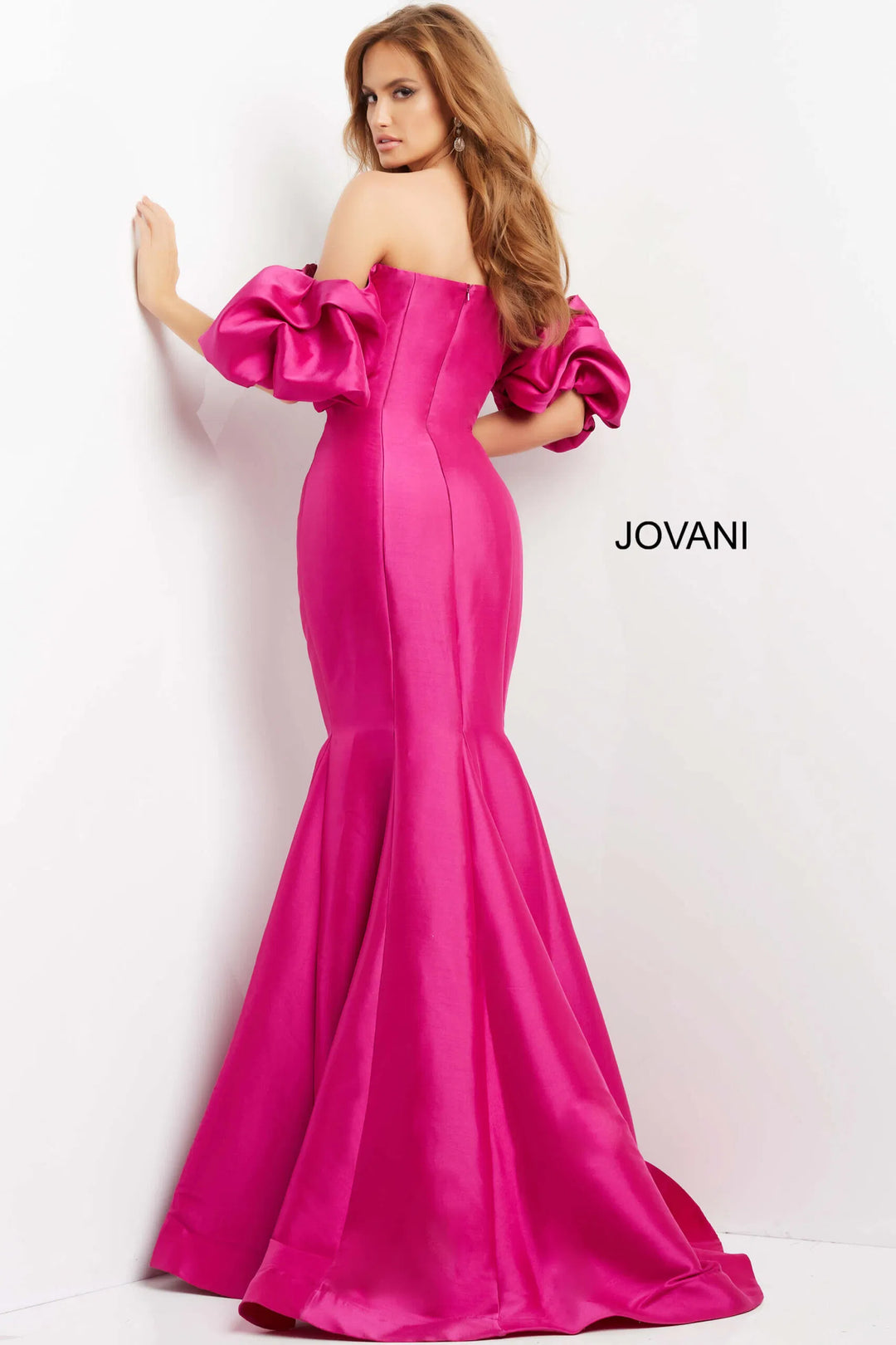 Jovani 09031 Puff Sleeve Off Shoulder Evening Dress