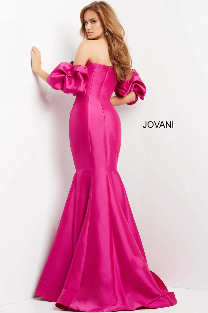 Jovani 09031 Puff Sleeve Off Shoulder Evening Dress