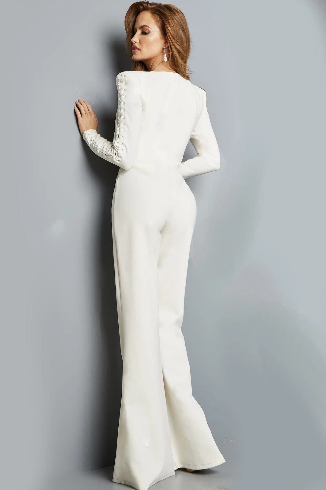Jovani 09588 Lace-Up Long Sleeve Jumpsuit