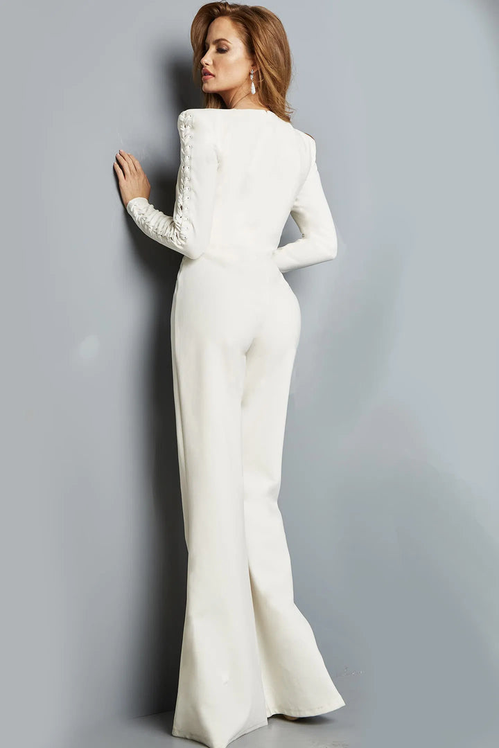 Jovani 09588 Lace-Up Long Sleeve Jumpsuit