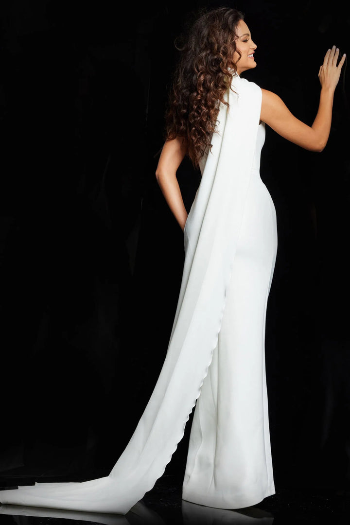 Jovani 09709 Cascading Sash Sheath Evening Dress