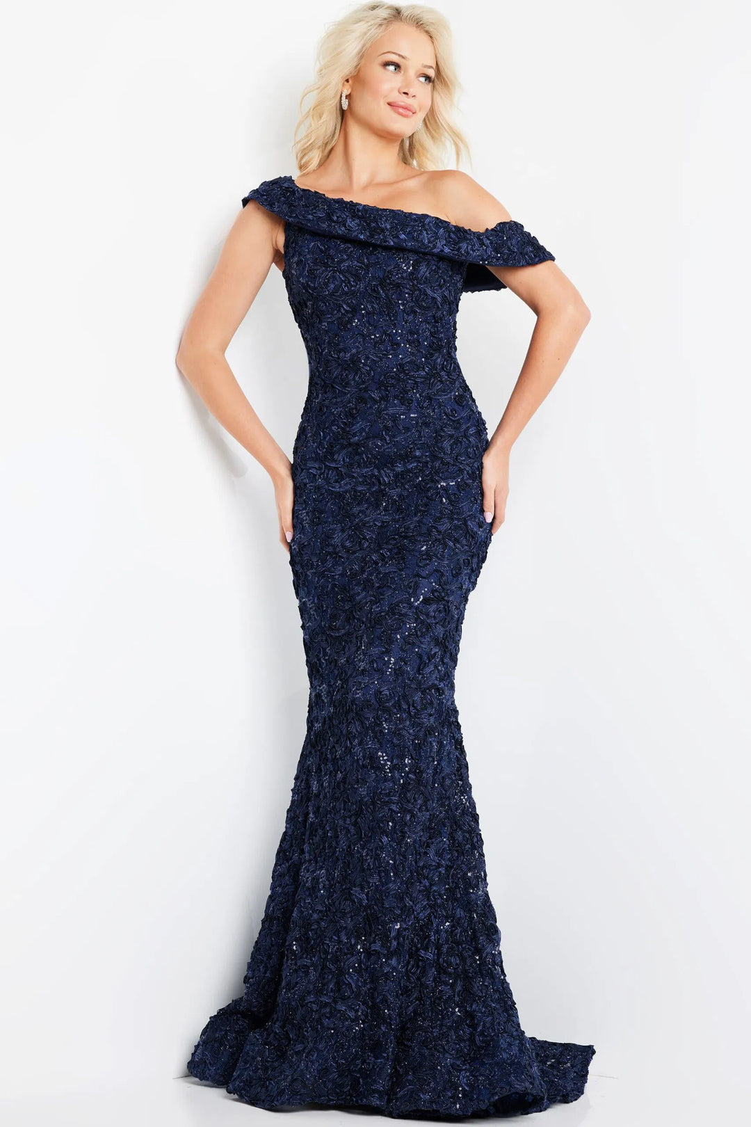 Jovani 09766 One Shoulder Rosette Evening Dress