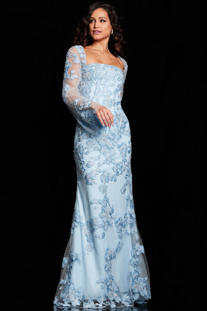 Jovani 220520 Straight-Across Neck Embroidered Dress