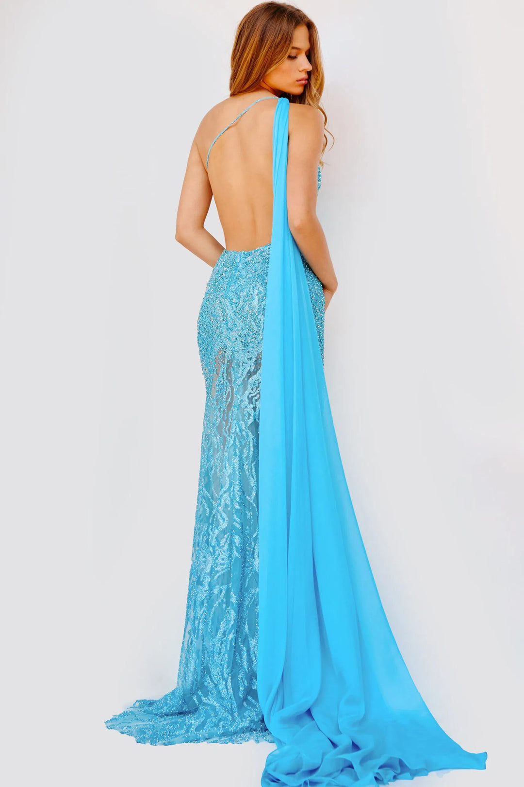 Jovani 22602 Bedazzled Asymmetric Slit Gown