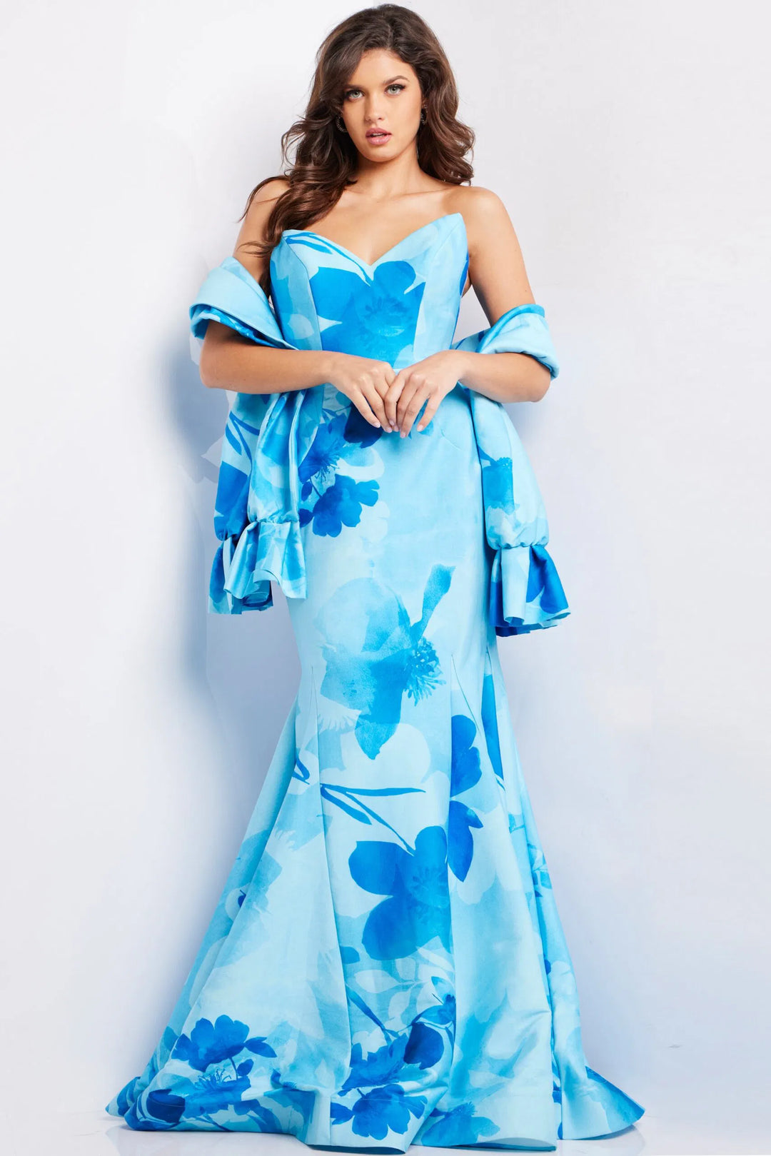Jovani 22706 V-Neck Floral Printed Dress